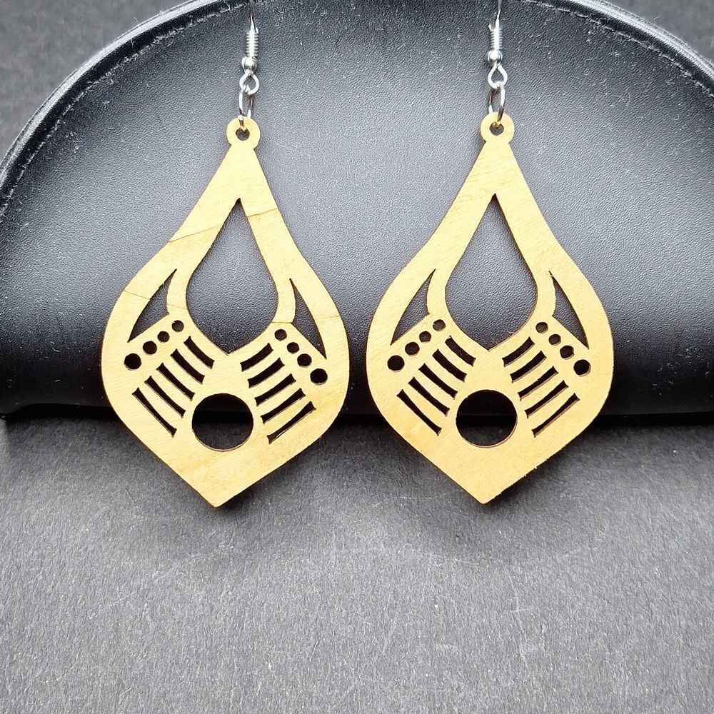 BOHO wood carved earrings lightweight jewelry tribal design